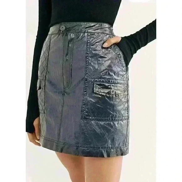NWT Free People Blue Faux Leather Quilted Mini Skirt Size 8 Cargo Pockets $128 - Picture 1 of 11